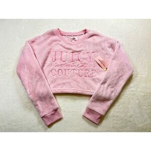 Juicy Couture Pink Faux Fur Cropped Sweatshirt Los Angeles Embroidered NWT Small